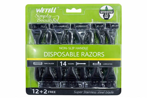 wtell Disposable Razors for Men, Triple Blade with Lubrication Strip, Non-Slip Handle, Super Stainless Steel, 14 Pack