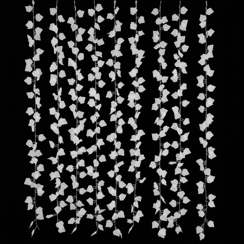 Swilam Synthetic Veil Leaves Vine Hanging White Home Office Wedding Decoration Pack of 12