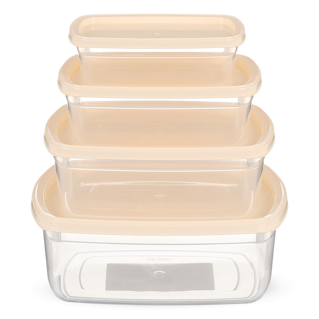 Food Storage Containers with Beige Lids, Clear Plastic, Rectangular, Set of 4