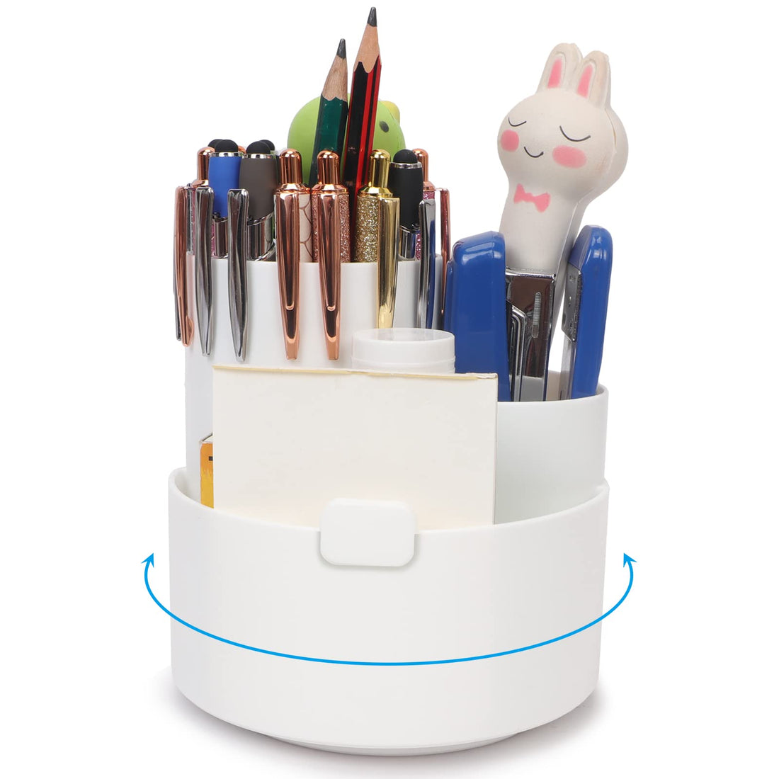 FYY Pen Pencil Holder for Desk, Makeup Brush Holder, [360-Degree Rotating] Pen Cup for Desktop Stationery Organizer and Storage with 3 Compartments for Office, School, Home, Art Supplies White