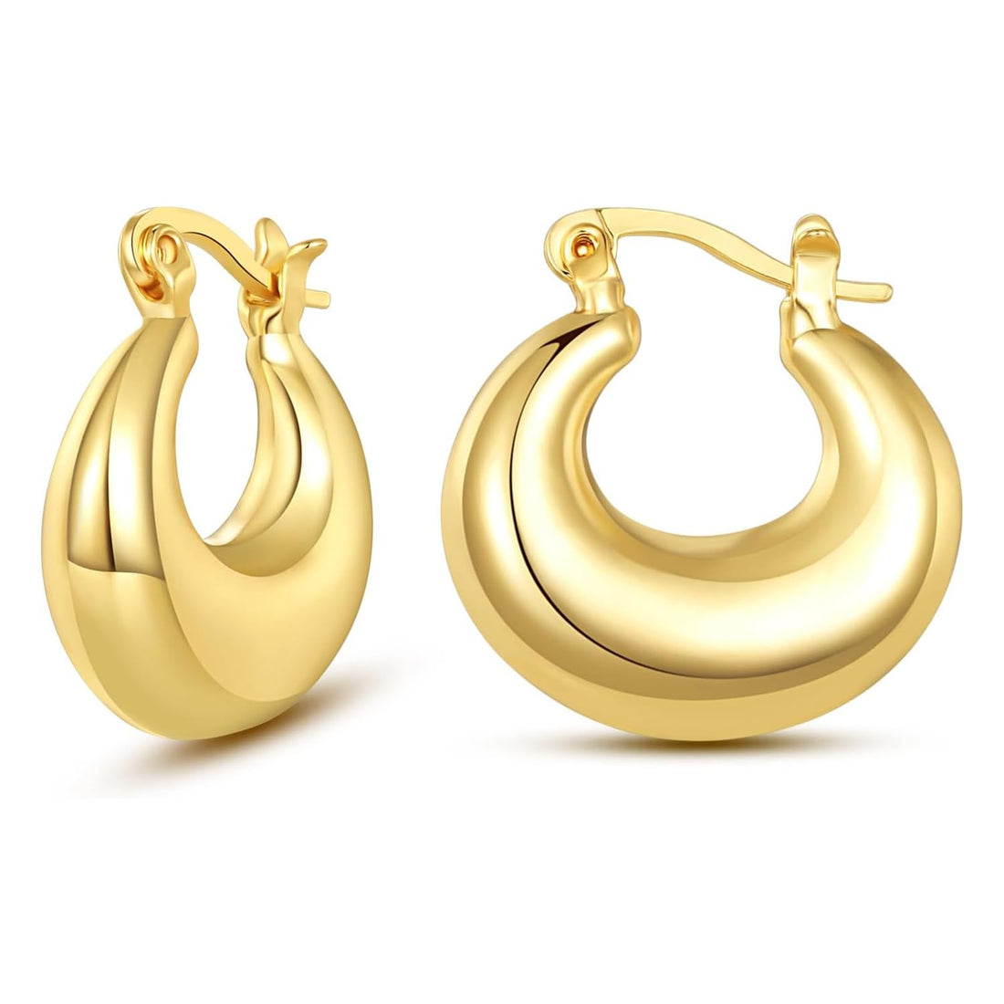 Julia Store Gold Tone Chunky Hoop Earrings 14K Gold Plated Statement Thick Hollow Twist Tube Huggie Hoops Earrings Best Seller Hypoallergenic Fashion Jewelry Gifts