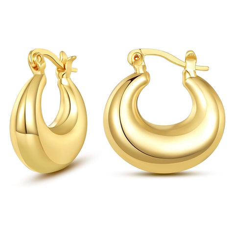 Julia Store Gold Tone Chunky Hoop Earrings 14K Gold Plated Statement Thick Hollow Twist Tube Huggie Hoops Earrings Best Seller Hypoallergenic Fashion Jewelry Gifts