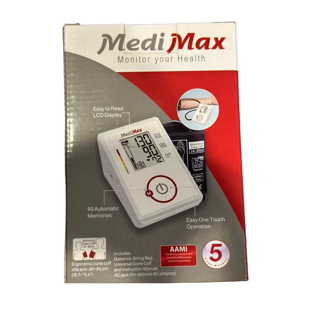 MEDIMAX CF155 Blood Pressure Monitor - Digital Blood Pressure Monitor with Adjustable Strap, Large Screen and Memory Function - Home Health Monitor for Accurate Readings