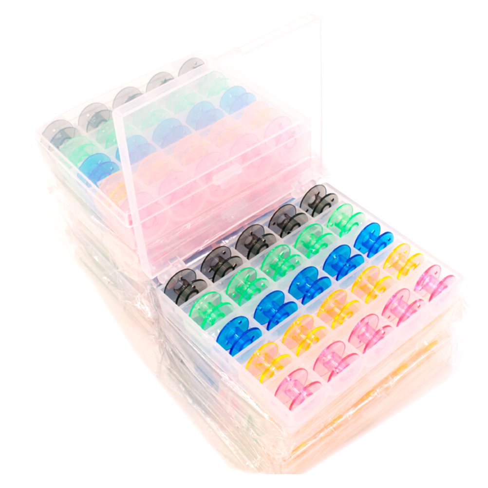 Fenical Plastic Sewing Machine Bobbins with Storage Case for Brother Janome Singer Elna, Pack of 25 (Multicolor)