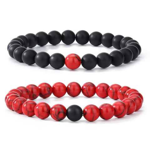 MengPa Mens Beaded Bracelets Couples Matching Bracelet Set Matte Lava Rock Beads for Women Stone Jewelry