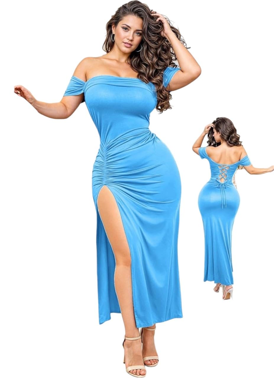 Women's Fashion Off Shoulder Long Dress - One Size