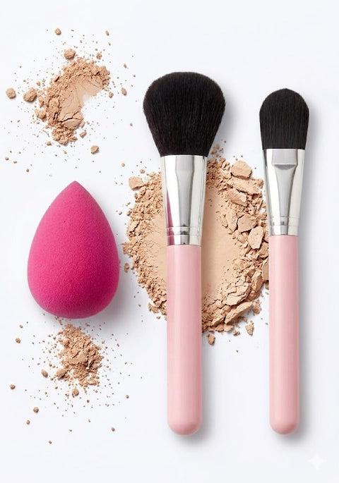 Makeup Brushes Foundation Set 2 PCS Blush + SPONGE Applicator Make Up Pressed Loose Powder Blending Stick Handle Professional -Up Beauty Liquid Face Cosmetic-MULTICOLOR