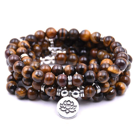Self-Discovery 108 Natural Beads Mala Yoga Bracelet with Lotus Charm, Stone