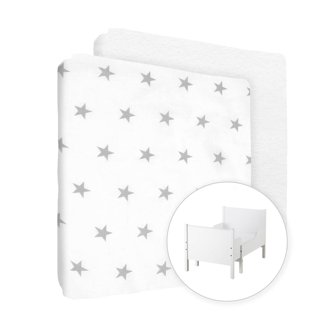 Set of 2 Nursery 100% Cotton Fitted Sheet fits 130x80 cm Extendable Cot Bed Mattress (Big Stars + White)