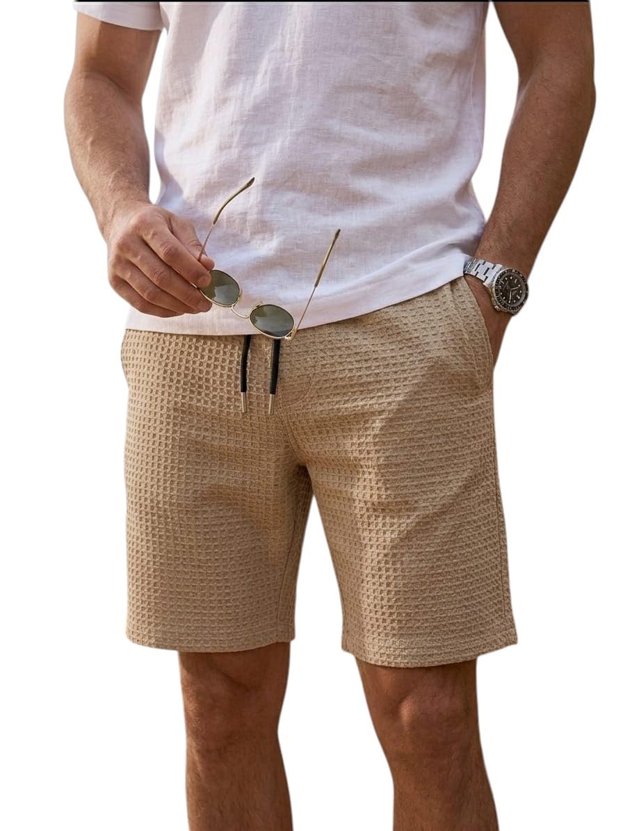 Miza Men's Casual Shorts Jamaica Textured Material Side and Back Pockets Drawstring Elastic Comfort Lightweight