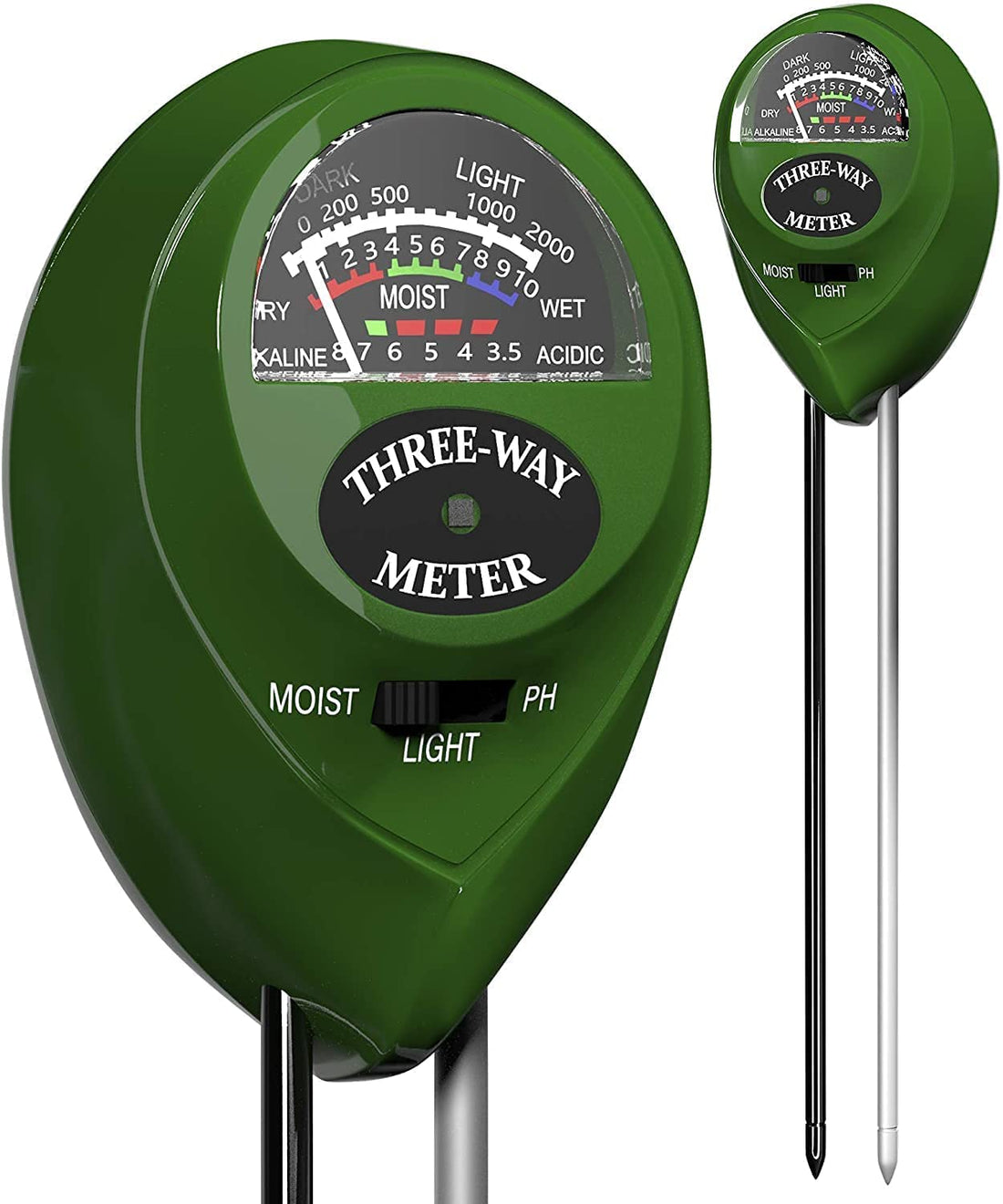 Soil pH Meter 3-in-1 Soil Tester Moisture, Light, pH, Meter Tool for Garden, Farm, Plant, Outdoor, Indoor, Lawn Care, Water Soil, Soil Hygrometer Sensor for Gardening, Test Kit for Garden (Green)