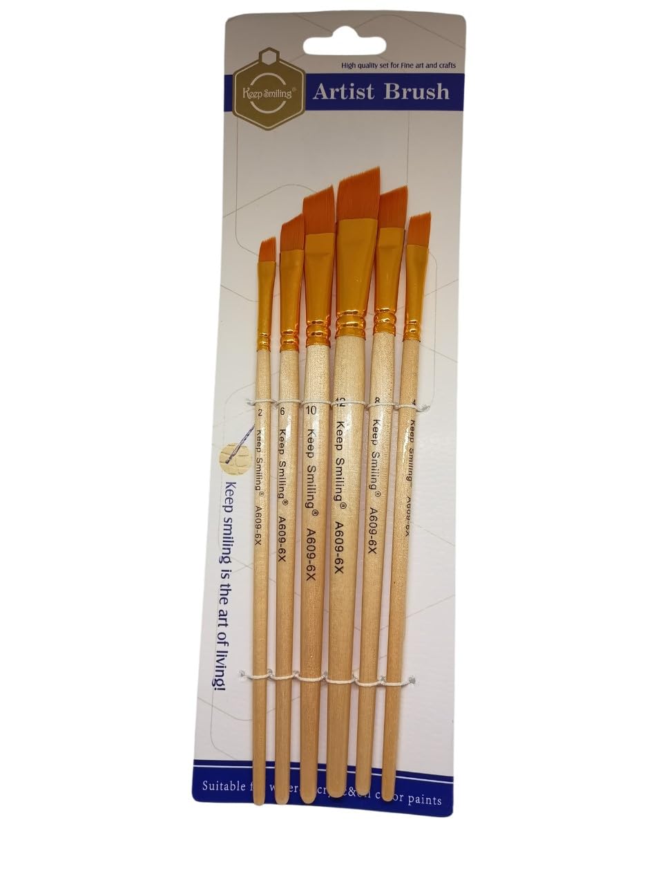 S and A No. A609-6X Keep Smiling Painting Brush with Bevelled Pad 6-Piece Set, No. 2/4/6/8/10/12