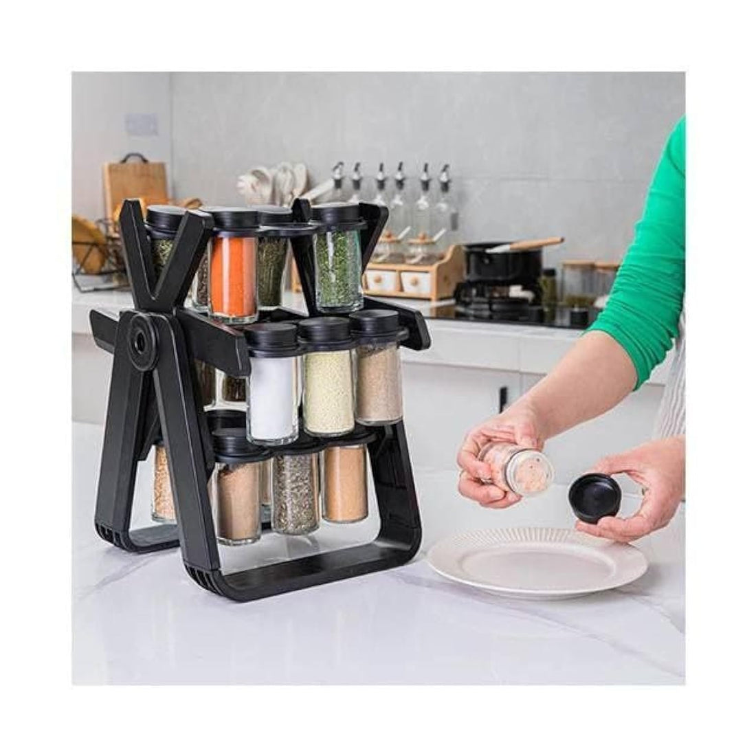Belve Saqih 360 Degree Spice Set - 18 Pieces - Acrylic - Perfect for Organizing Your Kitchen