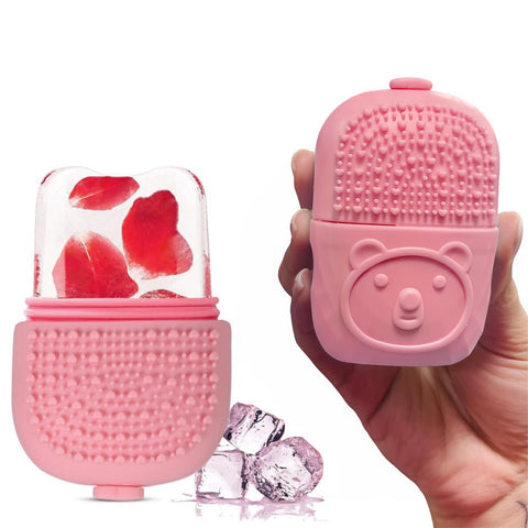 Plan A Ice Roller for Face 3 in 1 Reusable Face Massager, Skin Tightening & Toning Tool with Brush to Cleanse Skin and Makeup Brushes, Remove Puffy Eye Bags and Wrinkles, Add Healthy Glow (Pink)