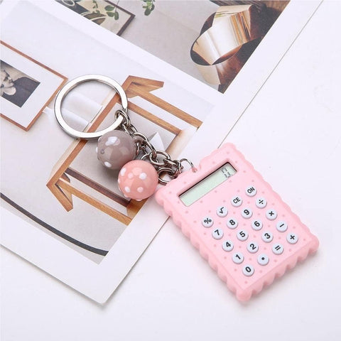 Generic Mini Calculator with Keychain Clip, Cute Cookie Design, Pink