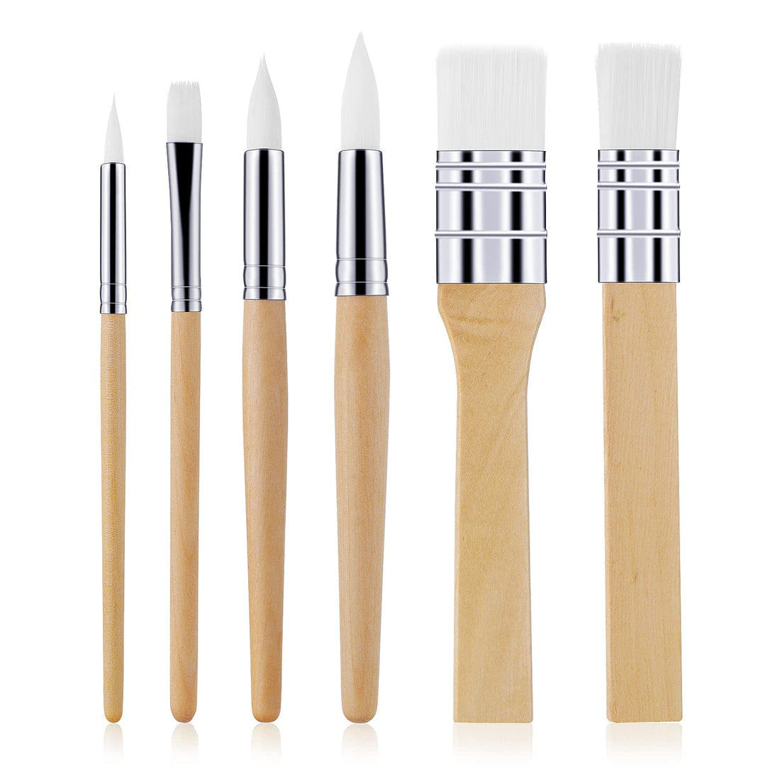 Wooden Paint Brush Set, 6 Pieces Paintbrushes for Painting Brushes Kit, Artist Paintbrushes for Oil Watercolor Canvas, Boards Rock Body Face Nail Art, DIY Arts Crafts Supplies