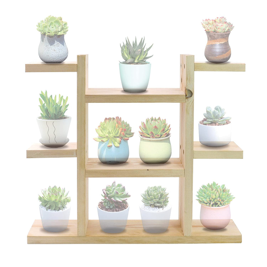 WATAWA Wood Mini Tabletop Plant Stand Indoor Narrow Windowsill Plant Shelf Table top Cute Succulent Rack for Small Pot in Countertop Living Room, Bedroom, Study Room,Office Display or Decor