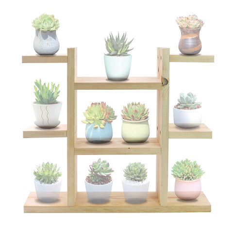 WATAWA Wood Mini Tabletop Plant Stand Indoor Narrow Windowsill Plant Shelf Table top Cute Succulent Rack for Small Pot in Countertop Living Room, Bedroom, Study Room,Office Display or Decor