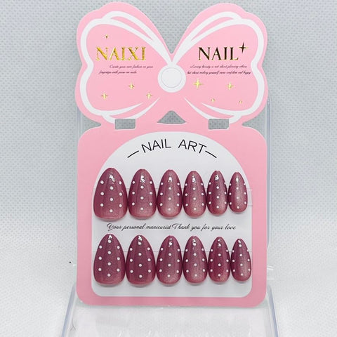 Premium Cat Eye Magnetic Press On Nails with Polka Dots – Glossy Reusable Fake Nails for Women – 8 Trendy Colors (Dark Pink)