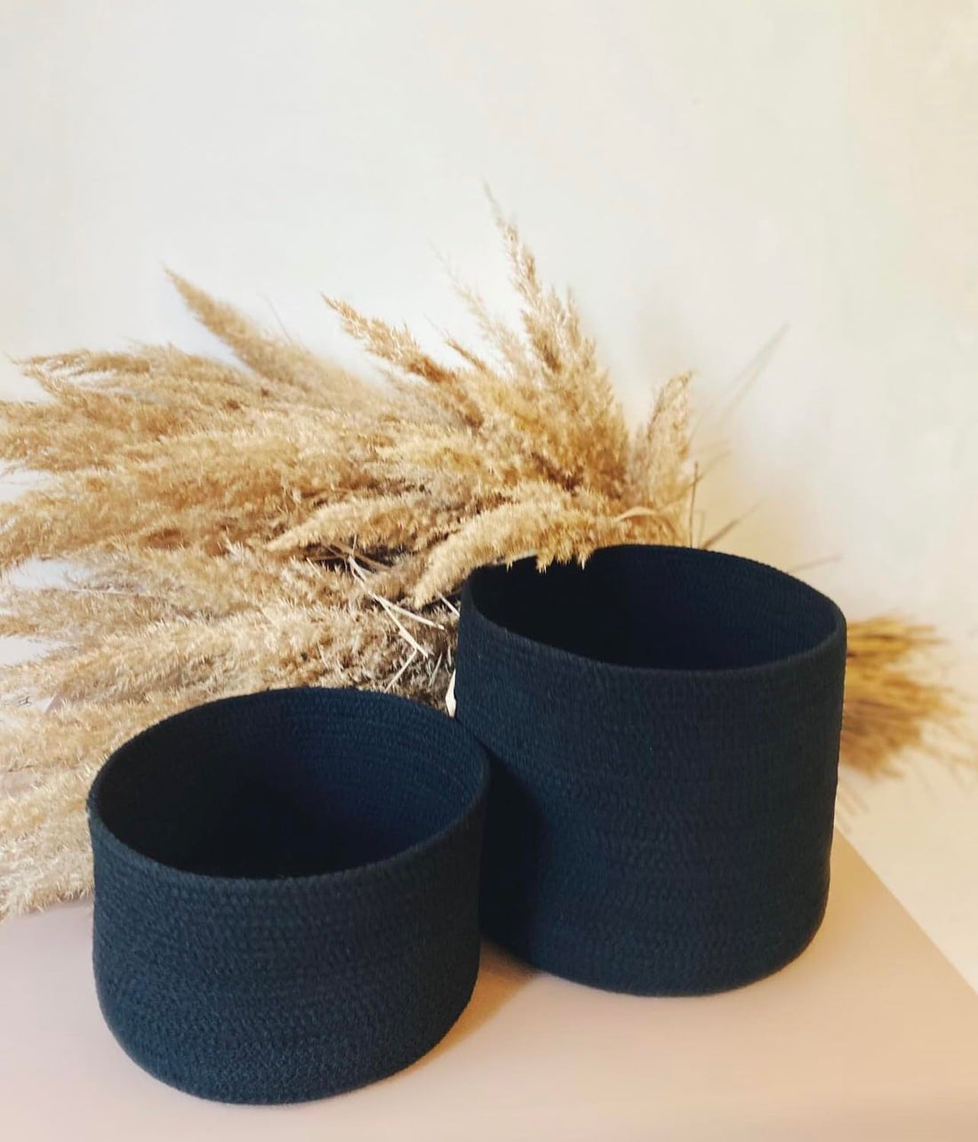 Woven It -Woven Cotton Baskets, Set of 2, Black, 20cm x 9cm, 20cm x 12cm can be used in Kitchen, toilet, living room, dining room, kids room, bed room, indoor & outdoor.