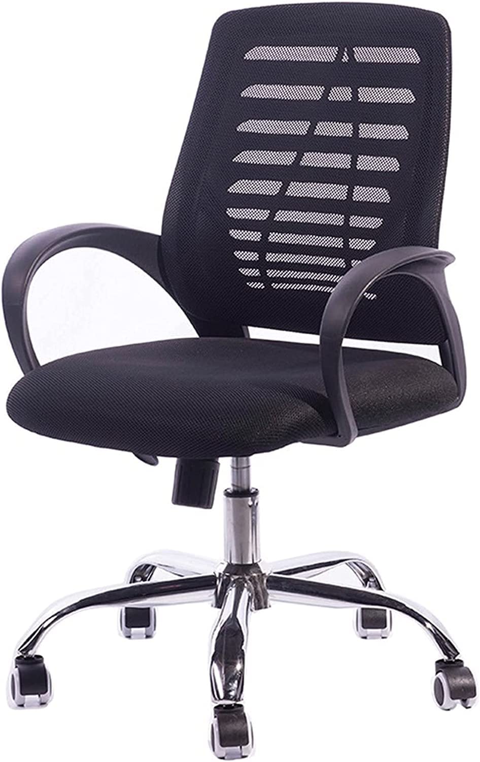 Karnak Home Office Chair Ergonomic 360° Swivel Mesh Desk Chair with Armrest Stainless Steel Base Adjustable Height Lumber Support Rotating Mesh Chair Mid-Back – Black