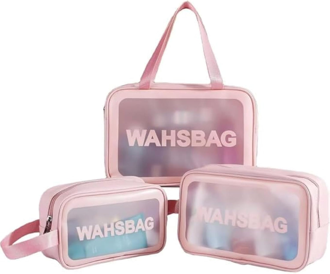 3 PCS Clear Toiletry Bag, Makeup Bag Set, PVC Transparent Wash Bag Makeup Bag Travel Business Vacation Bathroom Organizer for Men, Women, White, Clear Toiletry Bag Set (pink)