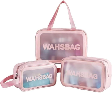 3 PCS Clear Toiletry Bag, Makeup Bag Set, PVC Transparent Wash Bag Makeup Bag Travel Business Vacation Bathroom Organizer for Men, Women, White, Clear Toiletry Bag Set (pink)