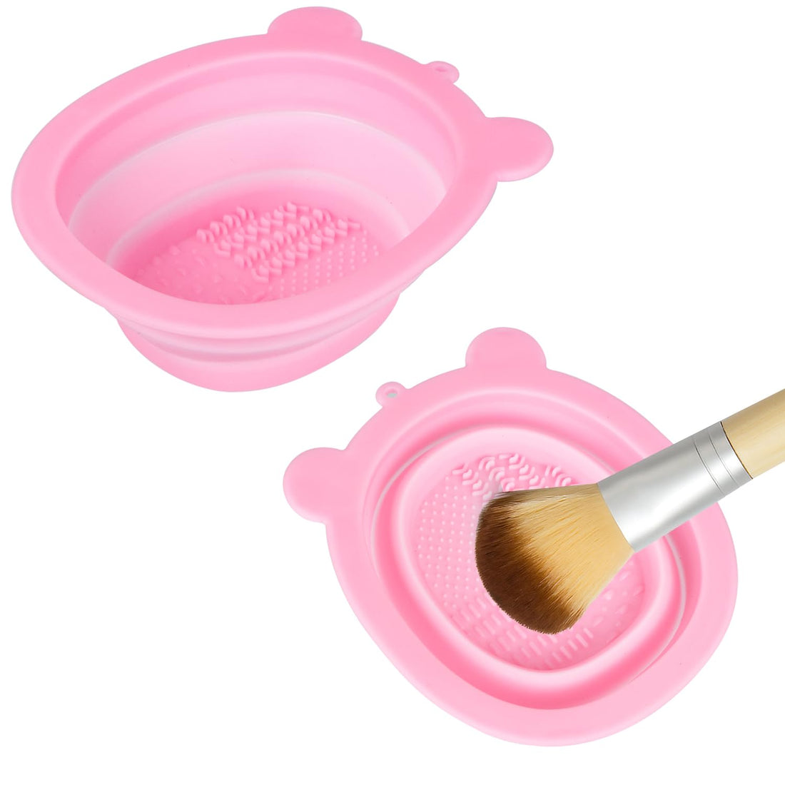 Makeup Brush Cleaner Mat Silicone Foldable Makeup Brush Cleaner Bowl Portable Make Up Brush Cleaner Pad Makeup Brush Cleaning Mat Tool for Brushes Powder Puffs and Sponges(Pink)