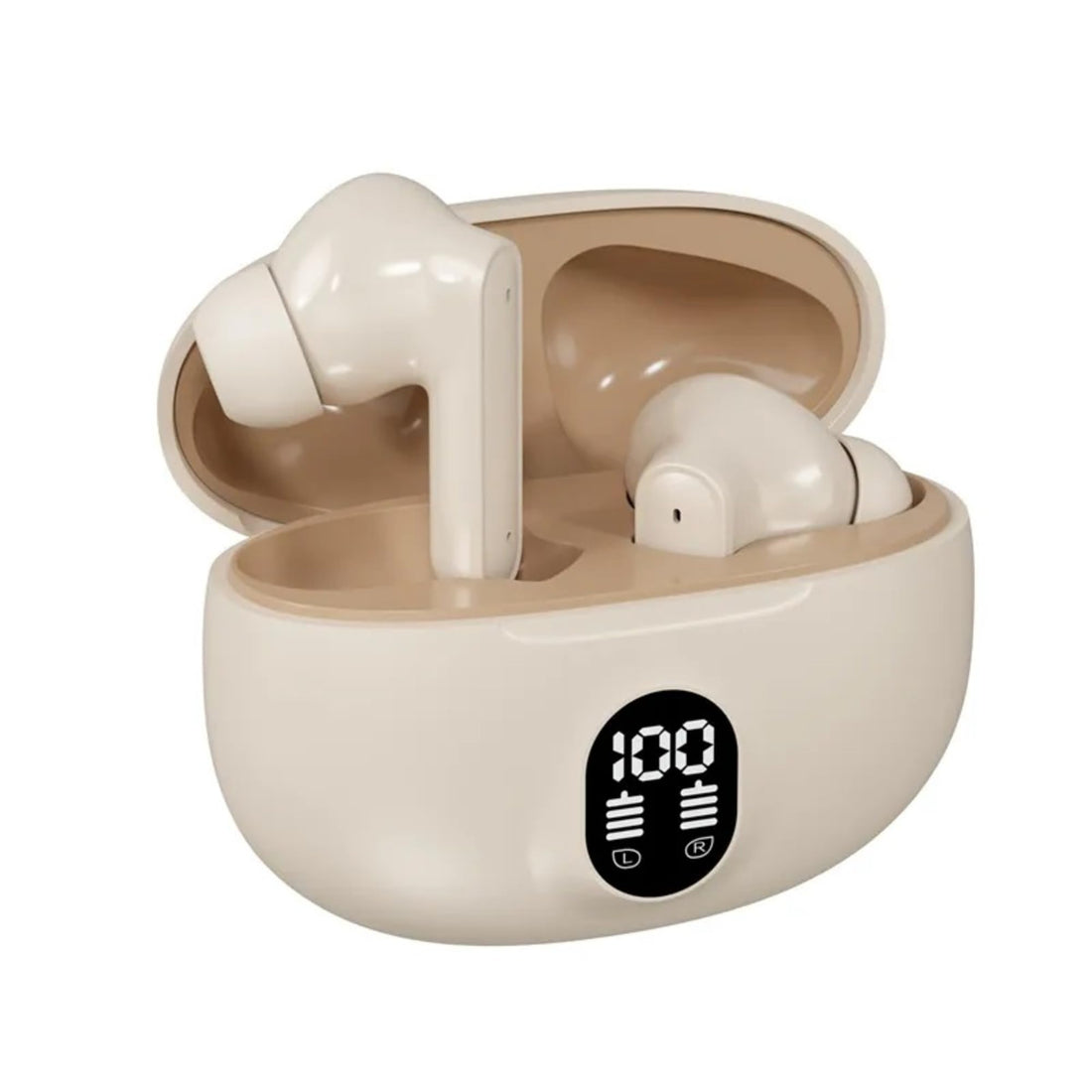 OR6 Modern Wireless In-Ear Earphones for Couples for Sports, Ultra Lightweight, HD Headphones for Calls, Drivers with Big Bass, Compatible with Android Smartphones and iPhones (Beige)