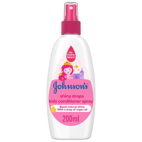 Johnson's Shiny Drops Kids Conditioner Spray, with a Drop of Argan Oil, Boosts Hair’s Natural Shine, No More Tears Formula, Dye, Sulfate & Alcohol Free, Hypoallergenic, Dermatologically Tested, 200ml