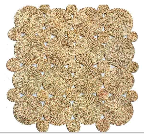 Natural Woven Jute Spiral Pattern Area Rug, Square Design, Decorative Floor Mat (100 CM)