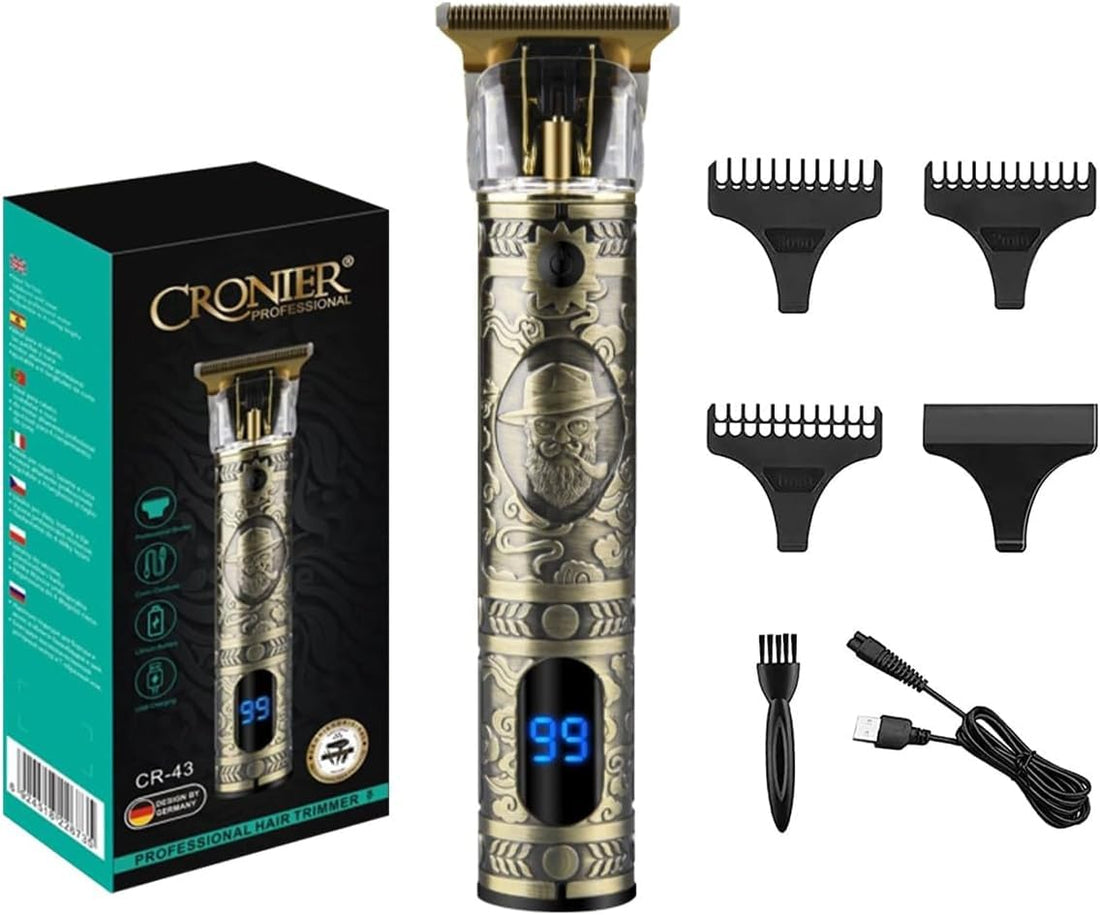 Hair shaver, Beard Trimmer for Men, Cordless Hair Clipper & Shaver with Turbo Mode, Guide Comb, USB Charging, Low Noise, Precision Steel Blades, Grooming Kit, CR-43