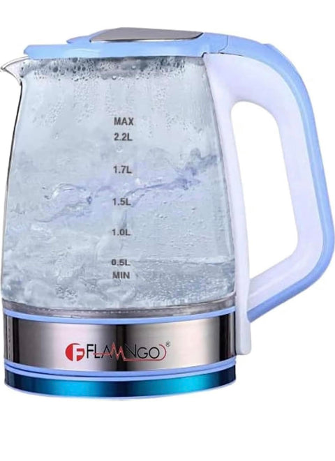 CATEL Pyrex 2.2L Black and Blue Flamingo Electric Kettle Fast and Safe Water Heating (Black)