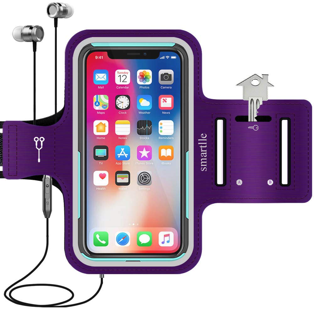 Arm Phone Holder for Running, Universal Cellphone Armband for iPhone 15 14 13 12 11 Pro/XR/XS/X/SE/8/7/6s/6, A/S/J, Up to 6.1’’, Sport armband for Gym, Sports, Workout-Purple