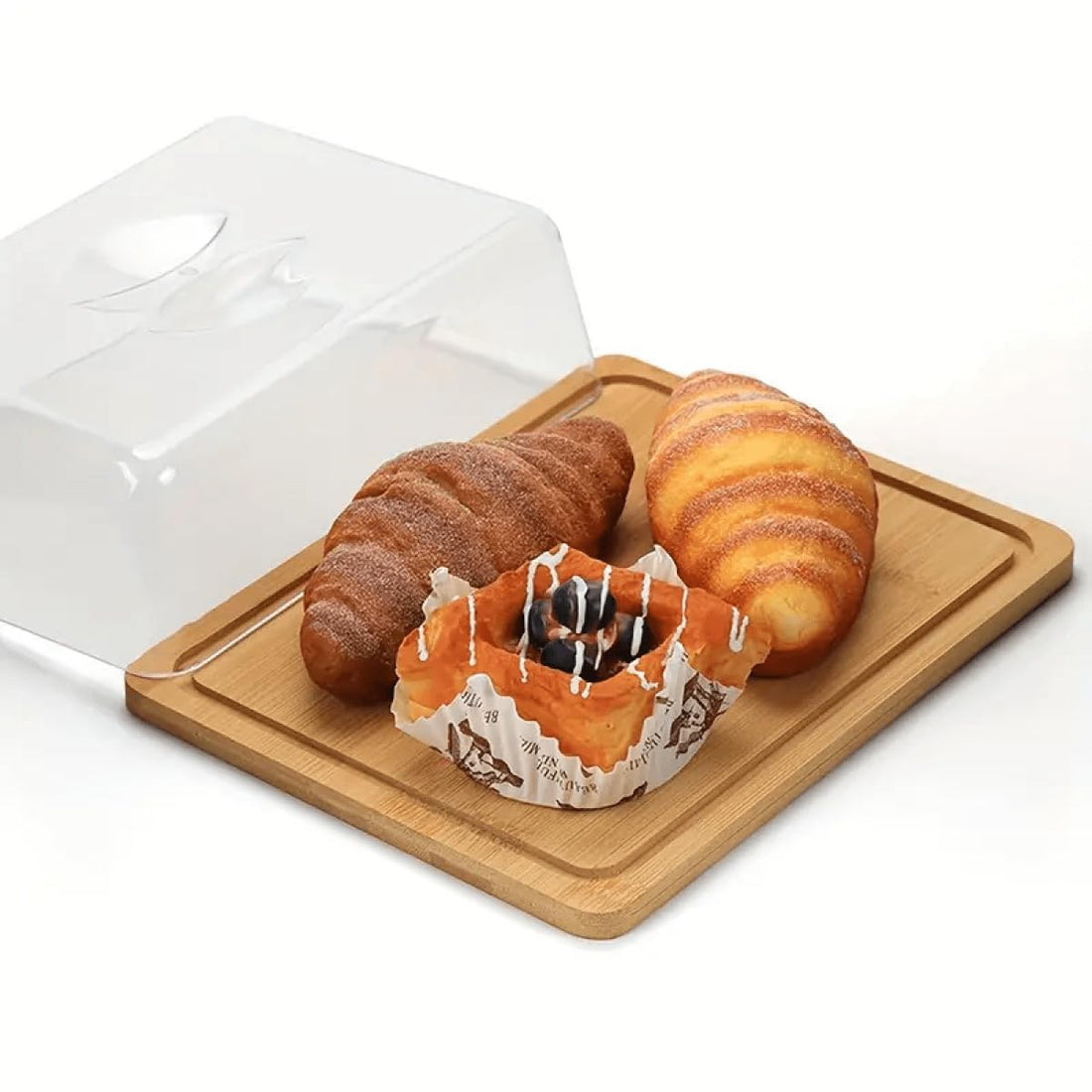 Dollar Import Wooden Plate With Clear Acrylic Lid Cake Muffin Cookie Dessert Plate TDH-2025-1186