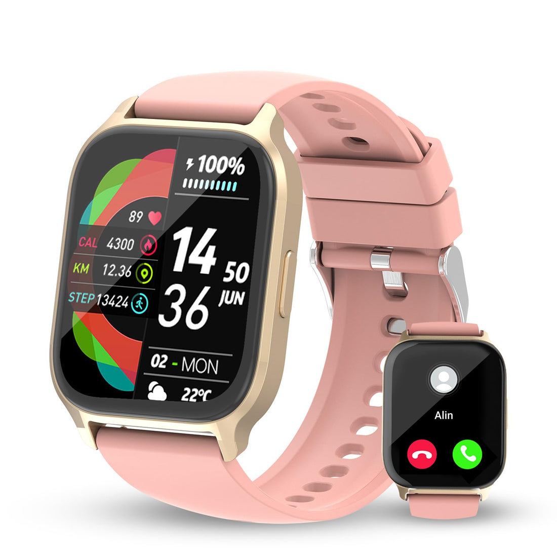 Smart Watch for Women Men, 1.85'' HD Touch Screen Fitness Tracker with Bluetooth Answer/Make Call, IP68 Waterproof with Heart Rate Sleep Monitor 100 Sports Modes for Android iOS (Pink-1)