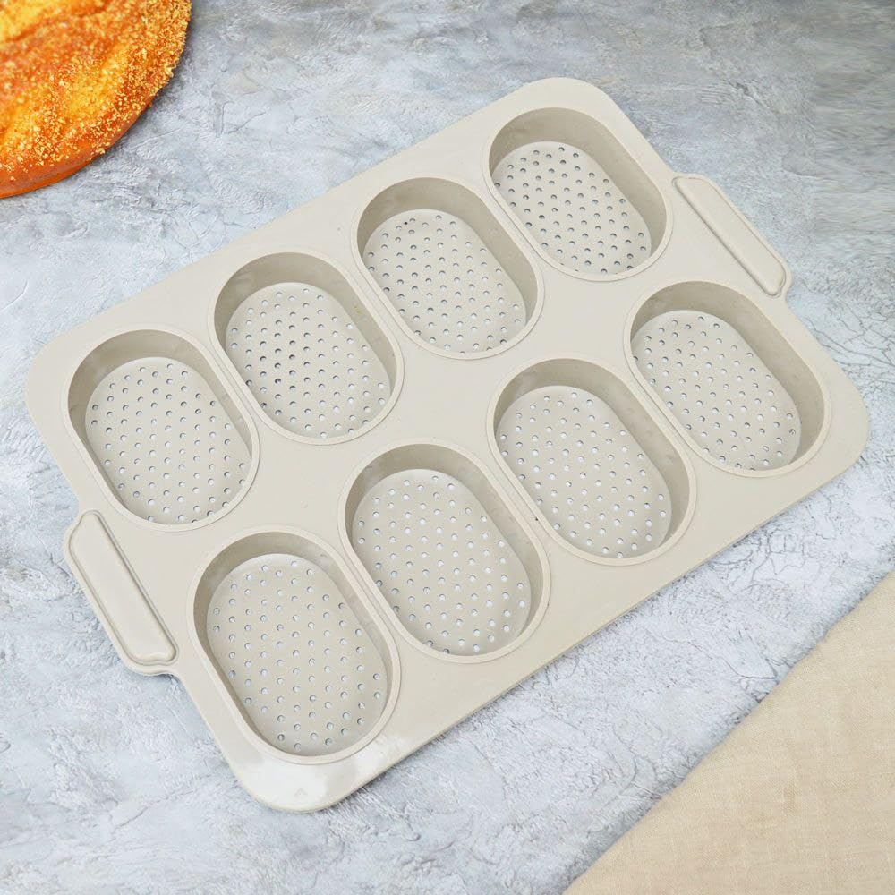 Generic Silicone Mini Fino Bread Mold, 8-Cavity Perforated Baking Pan for Stuffed Pastries, Non-Stick Bakeware .db