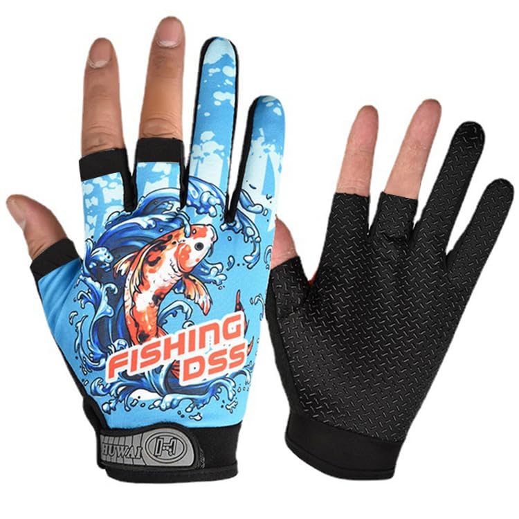Fishing gloves design one size Non-slip silicone dots color blue