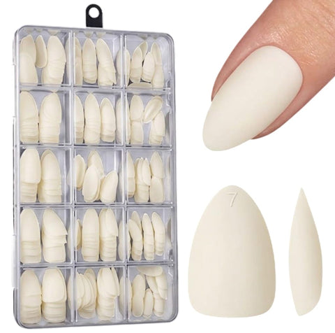 MEDIUM Stiletto Fake Nail Tips 500 Pcs r Acrylic Nails Full Cover Press on Nails for Nail Art Salon and Home DIY Quickly Extend Nails 12 Sizes-ALMOND MATTE COLOR
