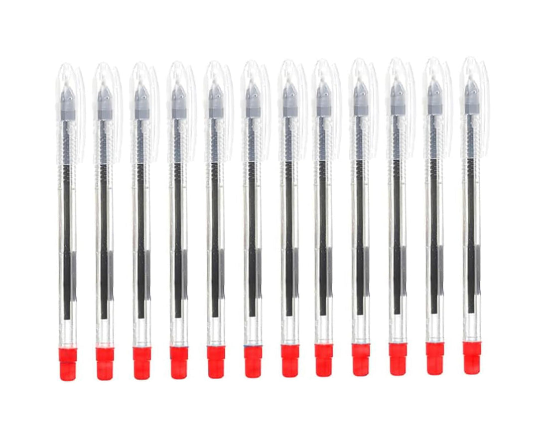 Roto Glass Ballpoint Pen 0.7 Mm Set Of 12 Pieces For Office and School - Red