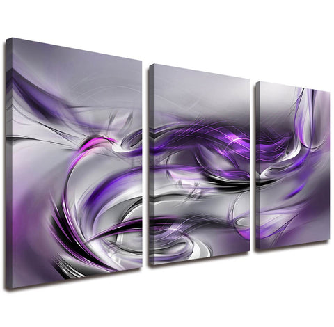 YNLART Purple and Gray Abstract Canvas Wall Art Decor Modern 3 Pieces Stretched and Framed Pictures HD Print Artwork for Living Room Home Office Bathroom Bedroom Wall Decor 12"x16"x3