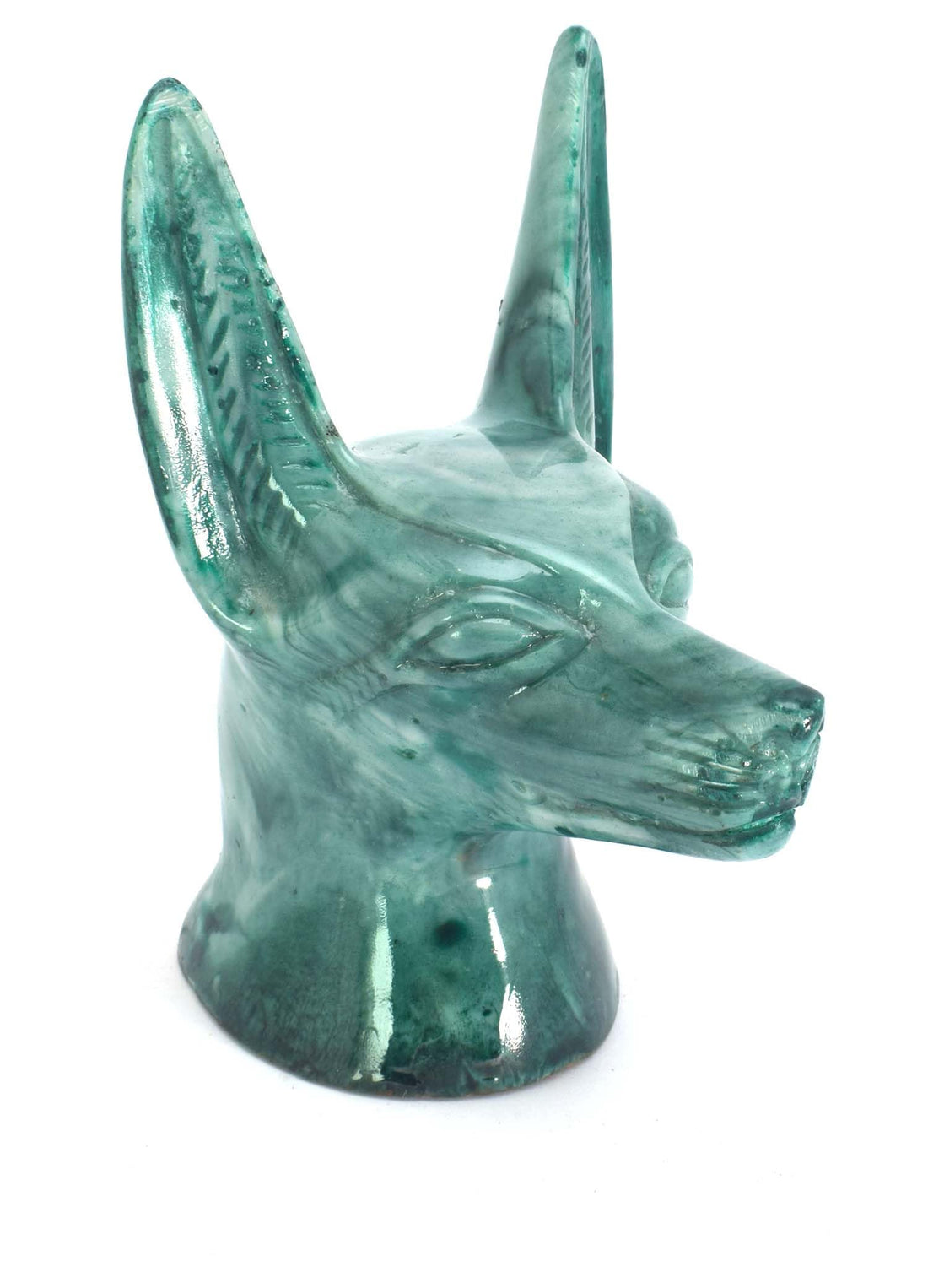 immatgar pharaonic Anubis Head Statue ancient Egyptian souvenirs gifts handmade Home Décor Sculpture (Wavy Green - 13 CM long)