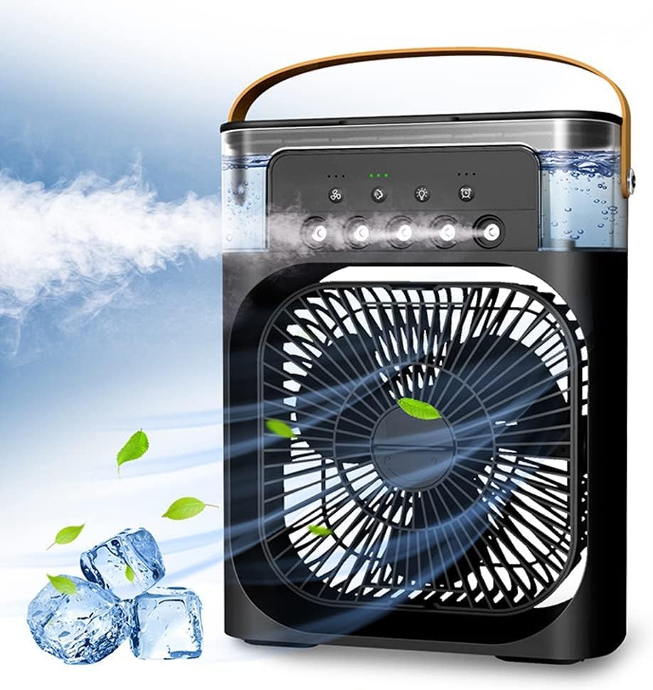 HoldOneLight Portable Air Conditioner Fan, 4-in-1 Personal Mini Cooling Fan with Water Mist Spray, 3 Speeds Evaporative Air Cooler, Small Aircon Humidifier, USB Cable Included