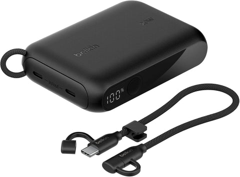 Belkin Power Bank 10000mAh, Portable Charger Thin with 2 USB-C Ports, Digital Battery Display, 20W Charging for iPhone 16 15 Series Samsung Galaxy S25 S24 Pixel 9 iPad, etc. - Black