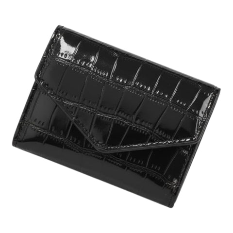 Slim wallet with a metallic crocodile patterned leather design Credit Card Holder modern elegance Wallet for Women Girls ATM ID Card exuding (Black)