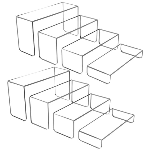 BEST MEDIA 8-Piece Transparent Acrylic Display Riser Set, 4-Tier Rectangular Stands for Buffets and Decorative Displays for pop figures- Modern - 8-Piece Set - Transparent