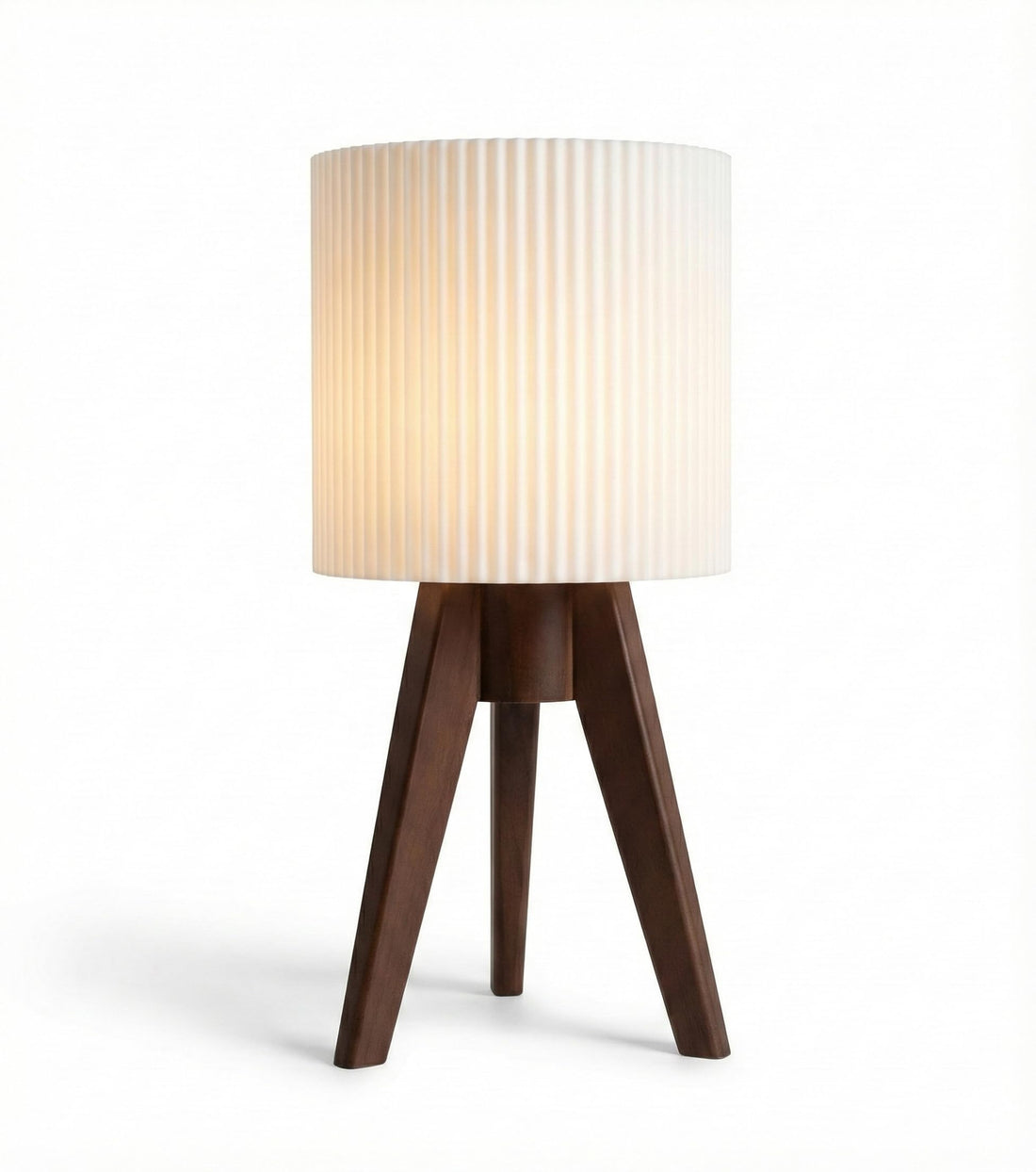 Tripod Table Lamp "Elowen" – Scandi Style Nightstand Light with Ribbed White Shade & Dark Wood-Effect Base – Ambient Bedside Lamp for Bedroom, Living Room, and Office Decor – Warm Glow