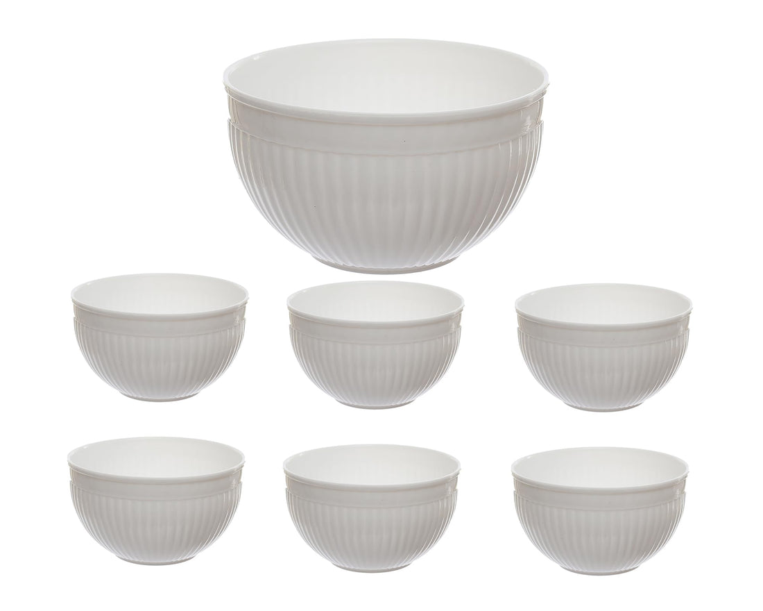 Al-Hazaz Plastic Fresh Set Of 7 Piece Nesting Mixing & Storage Bowl Set with Airtight Lids Premium Kitchen Prep & Serving Bowls Multi-Size - White