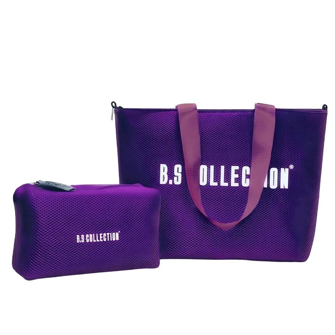 Women's Double Face Leather and Fabric Tote Bag - Light, Elegant, Practical for College and Daily Work - Purple