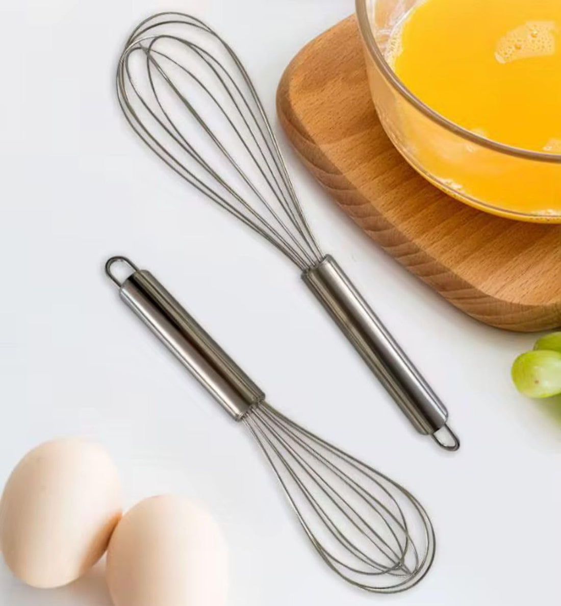 High Quality Stainless Steel Manual Egg Whisk - Flexible Hand Whisk for Mixing Eggs, Cream, Desserts - Durable Kitchen Tools Easy to Clean and Hang - 1 Piece